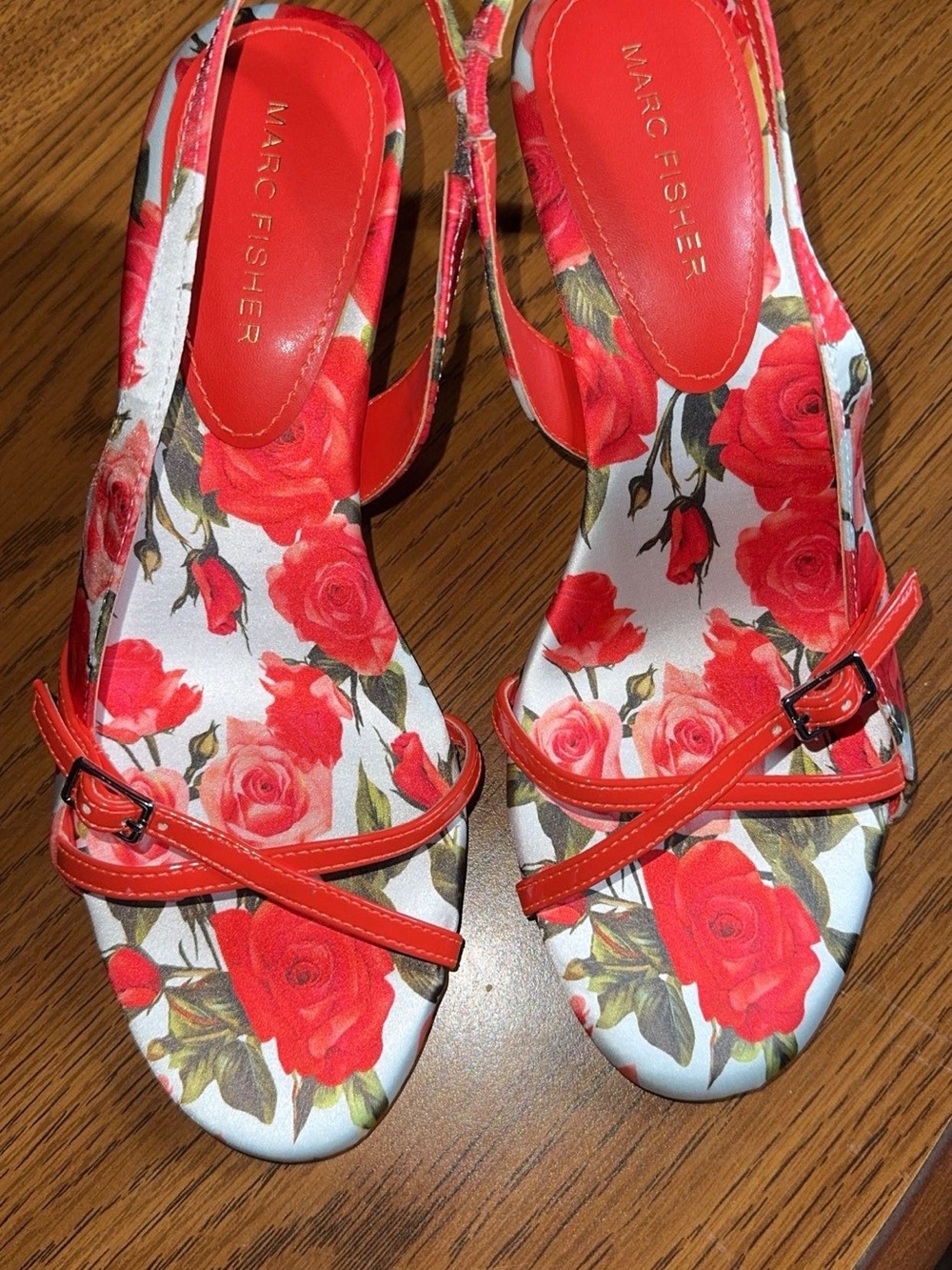 Marc Fisher Floral Red Rose Slingback Sandals